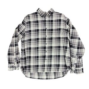 Eddie Bauer Mens Flannel Shirt Long Sleeve Gray Plaid Outdoor‎ Soft Size L